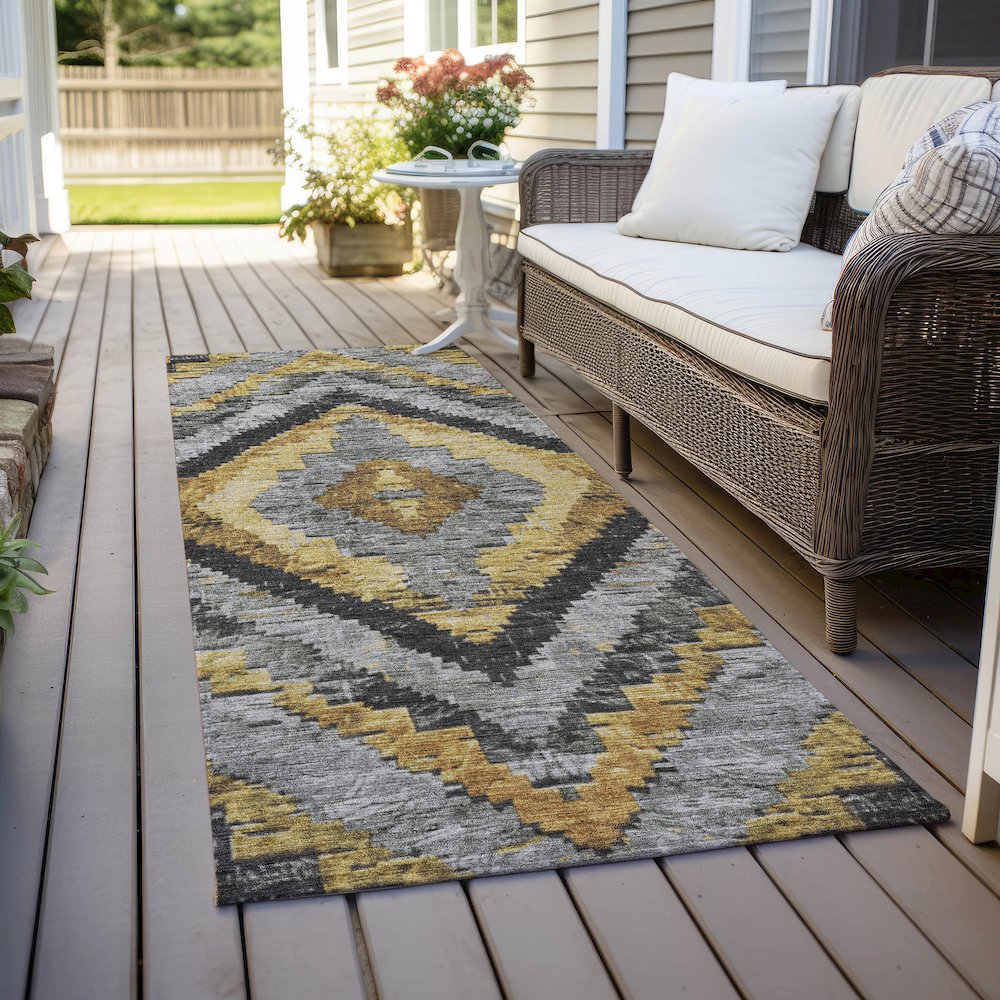 Machine Washable Indoor/Outdoor Chantille Gold 2'3" x 7'6" Runner Rug. Picture 6
