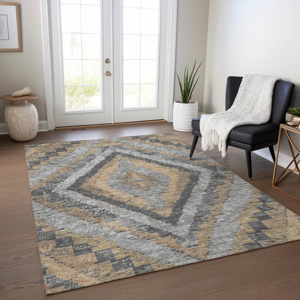 Machine Washable Indoor/Outdoor Chantille Khaki 2'6" x 3'10" Rug. Picture 5