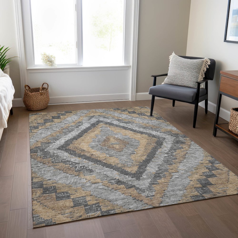 Machine Washable Indoor/Outdoor Chantille Khaki 2'6" x 3'10" Rug. Picture 6