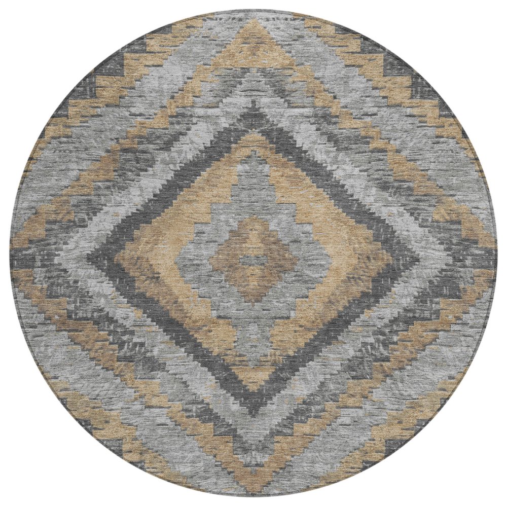 Machine Washable Indoor/Outdoor Chantille Khaki 8' x 8' Round Rug. Picture 1
