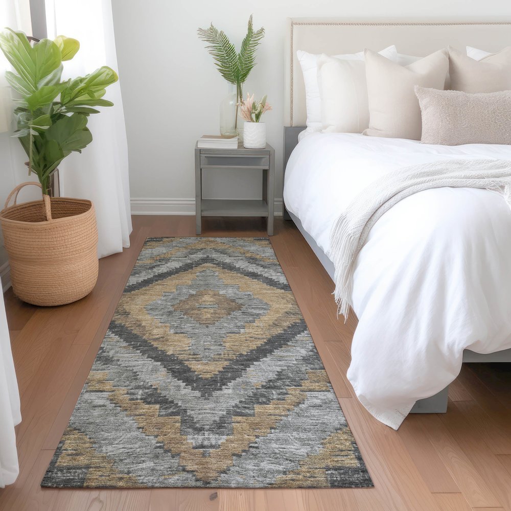 Machine Washable Indoor/Outdoor Chantille Khaki 2'3" x 7'6" Runner Rug. Picture 5
