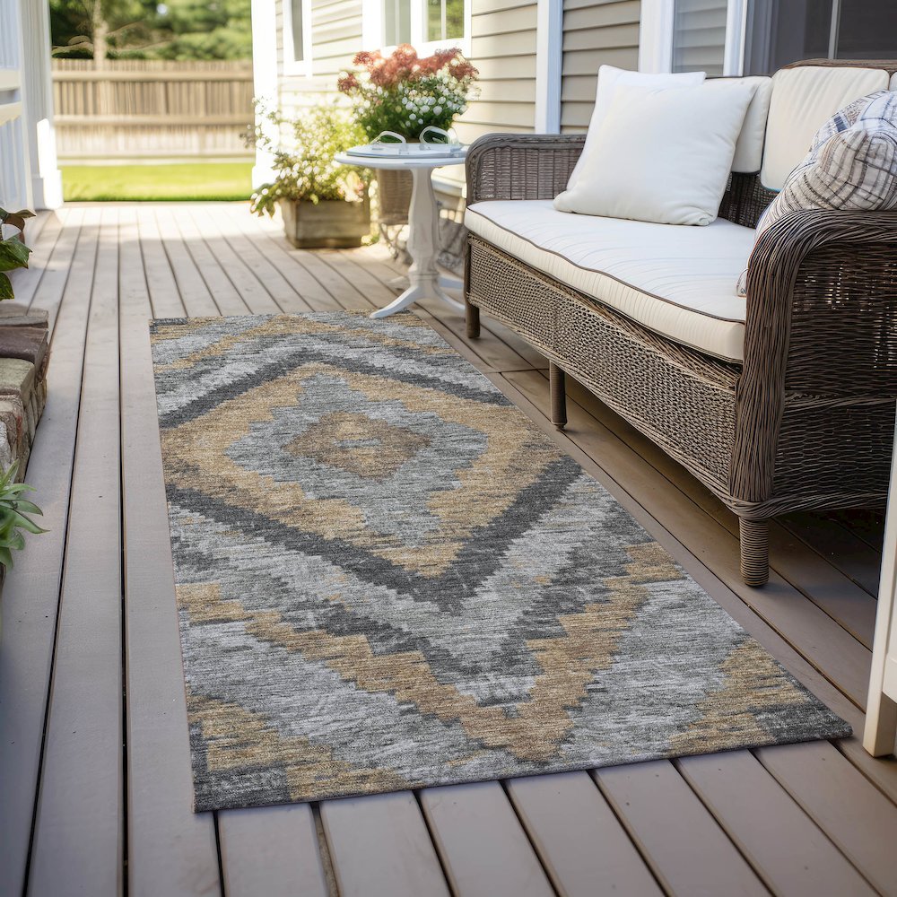 Machine Washable Indoor/Outdoor Chantille Khaki 2'3" x 7'6" Runner Rug. Picture 6