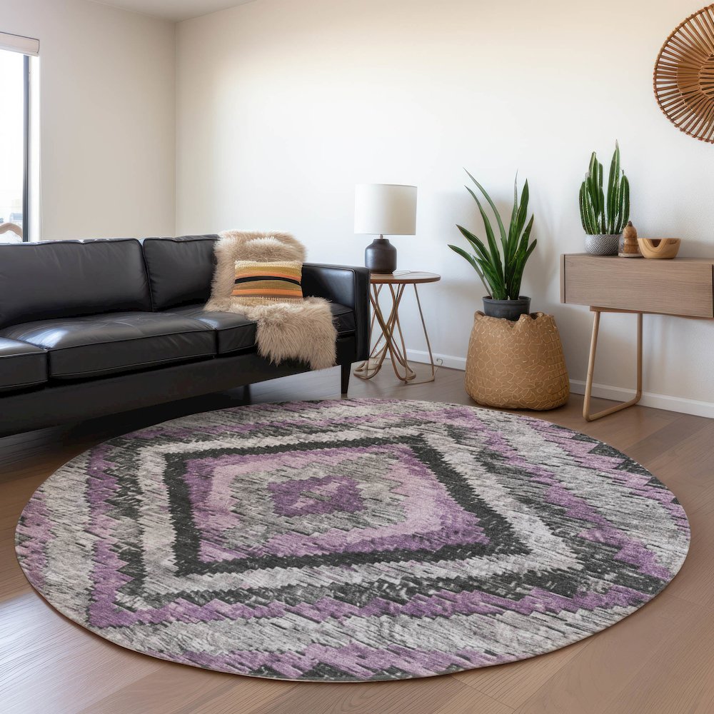Machine Washable Indoor/Outdoor Chantille Lavender 8' x 8' Round Rug. Picture 5