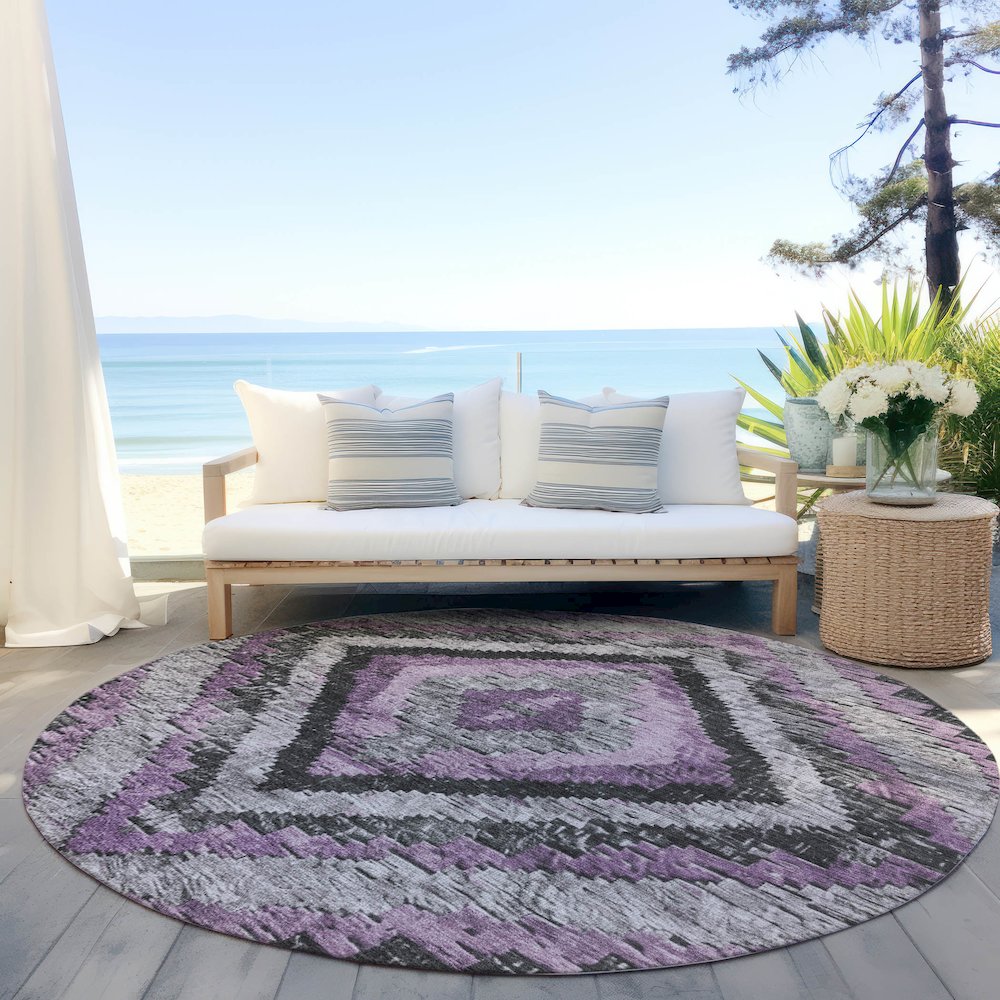 Machine Washable Indoor/Outdoor Chantille Lavender 8' x 8' Round Rug. Picture 6