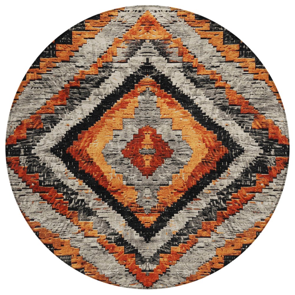 Machine Washable Indoor/Outdoor Chantille Terracotta 8' x 8' Round Rug. Picture 1