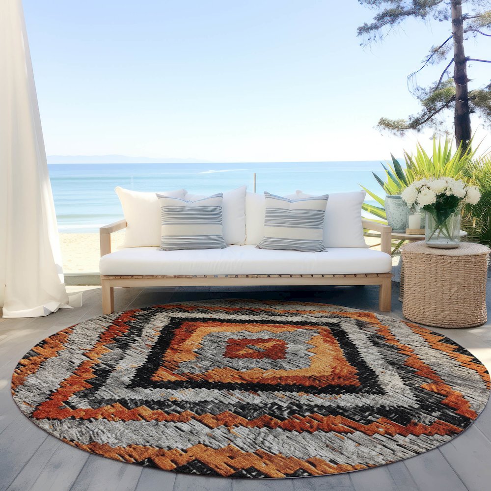 Machine Washable Indoor/Outdoor Chantille Terracotta 8' x 8' Round Rug. Picture 6
