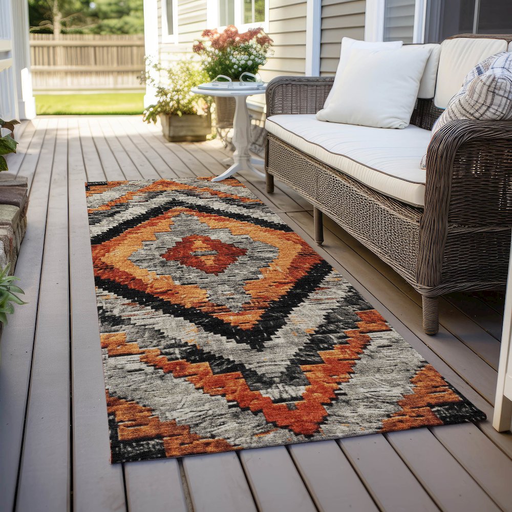 Machine Washable Indoor/Outdoor Chantille Terracotta 2'3" x 7'6" Runner Rug. Picture 6
