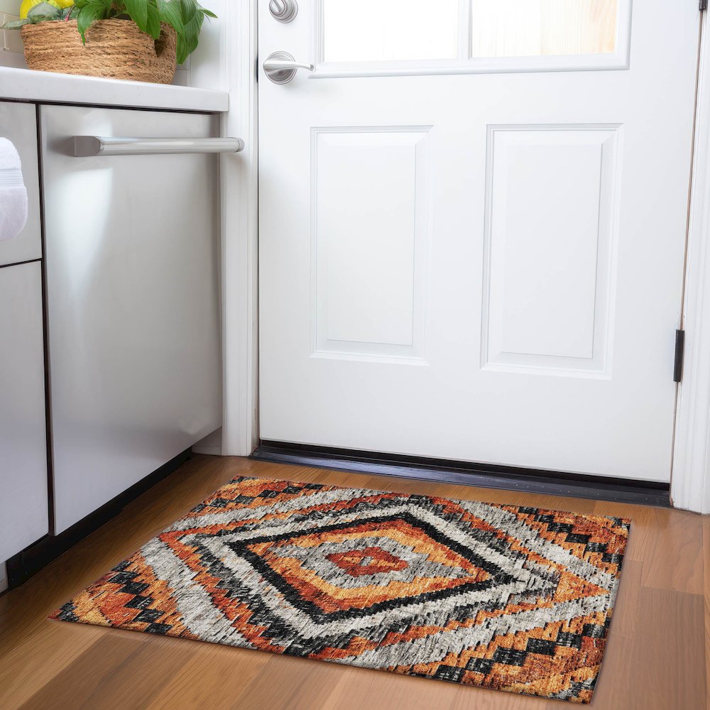 Machine Washable Indoor/Outdoor Chantille Terracotta 1'8" x 2'6" Rug. Picture 5