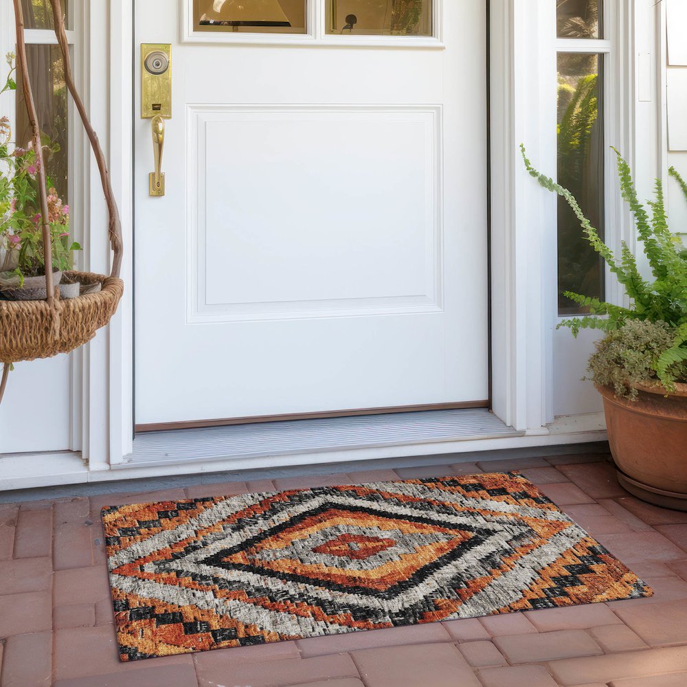 Machine Washable Indoor/Outdoor Chantille Terracotta 1'8" x 2'6" Rug. Picture 6