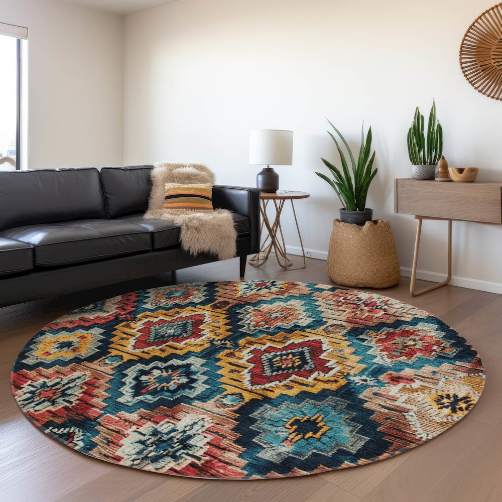Machine Washable Indoor/Outdoor Chantille Rust 8' x 8' Round Rug. Picture 5