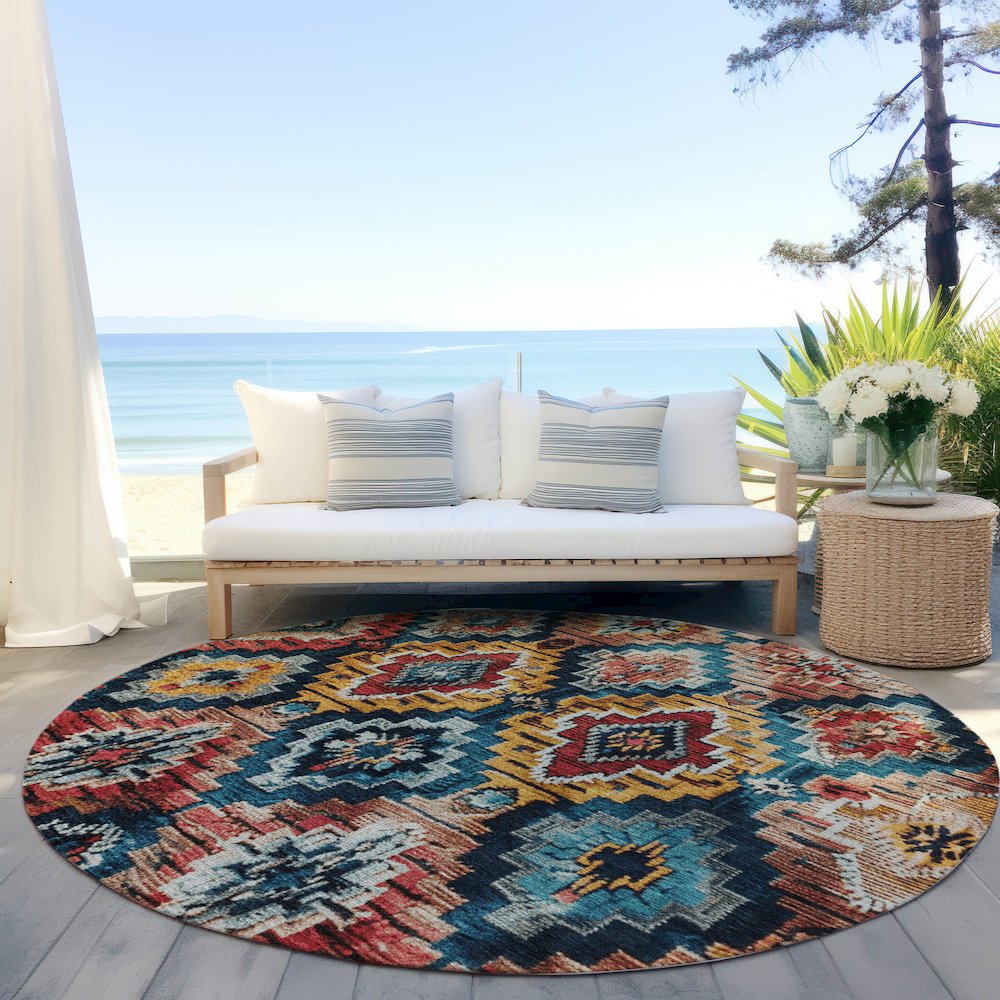 Machine Washable Indoor/Outdoor Chantille Rust 8' x 8' Round Rug. Picture 6