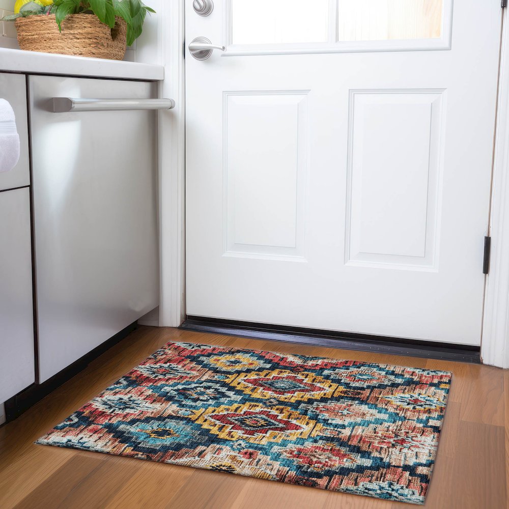 Machine Washable Indoor/Outdoor Chantille Rust 1'8" x 2'6" Rug. Picture 5