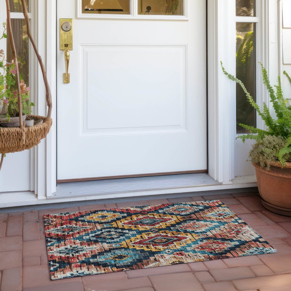 Machine Washable Indoor/Outdoor Chantille Rust 1'8" x 2'6" Rug. Picture 6