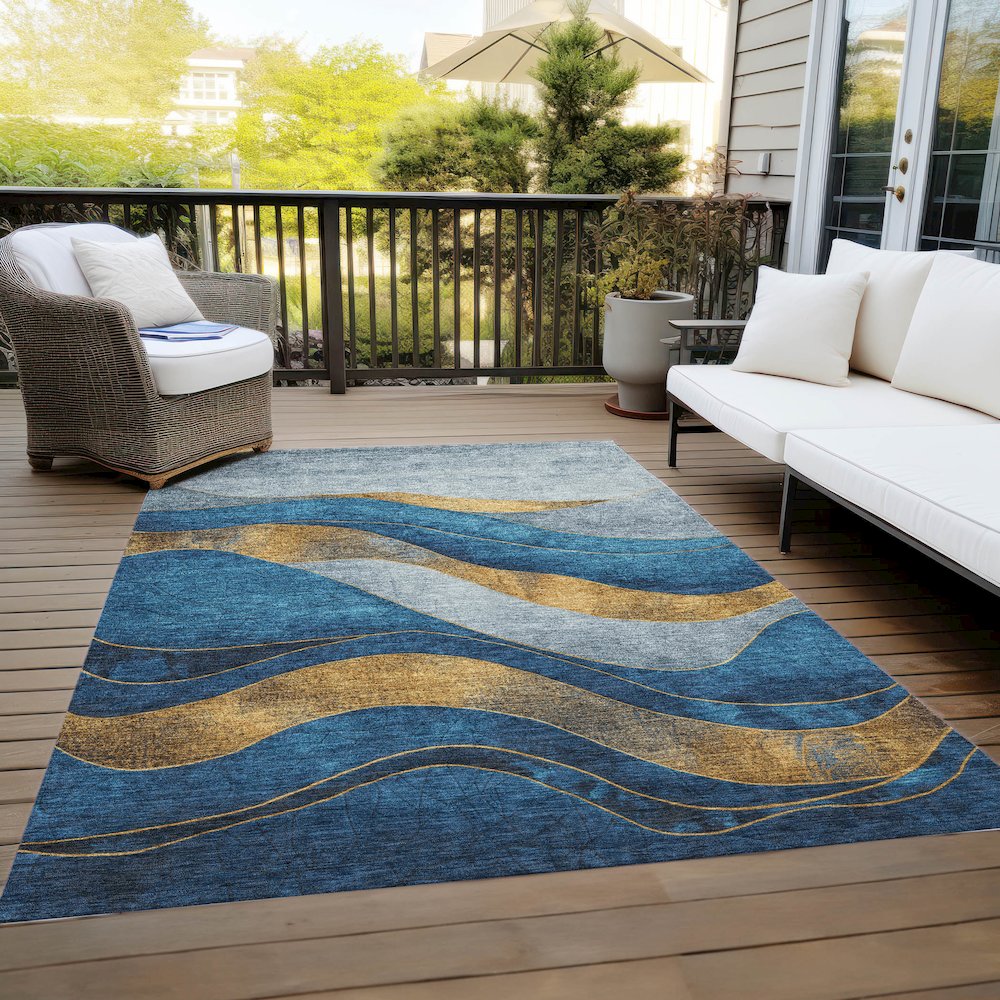 Machine Washable Indoor/Outdoor Chantille Blue 2'6" x 3'10" Rug. Picture 8