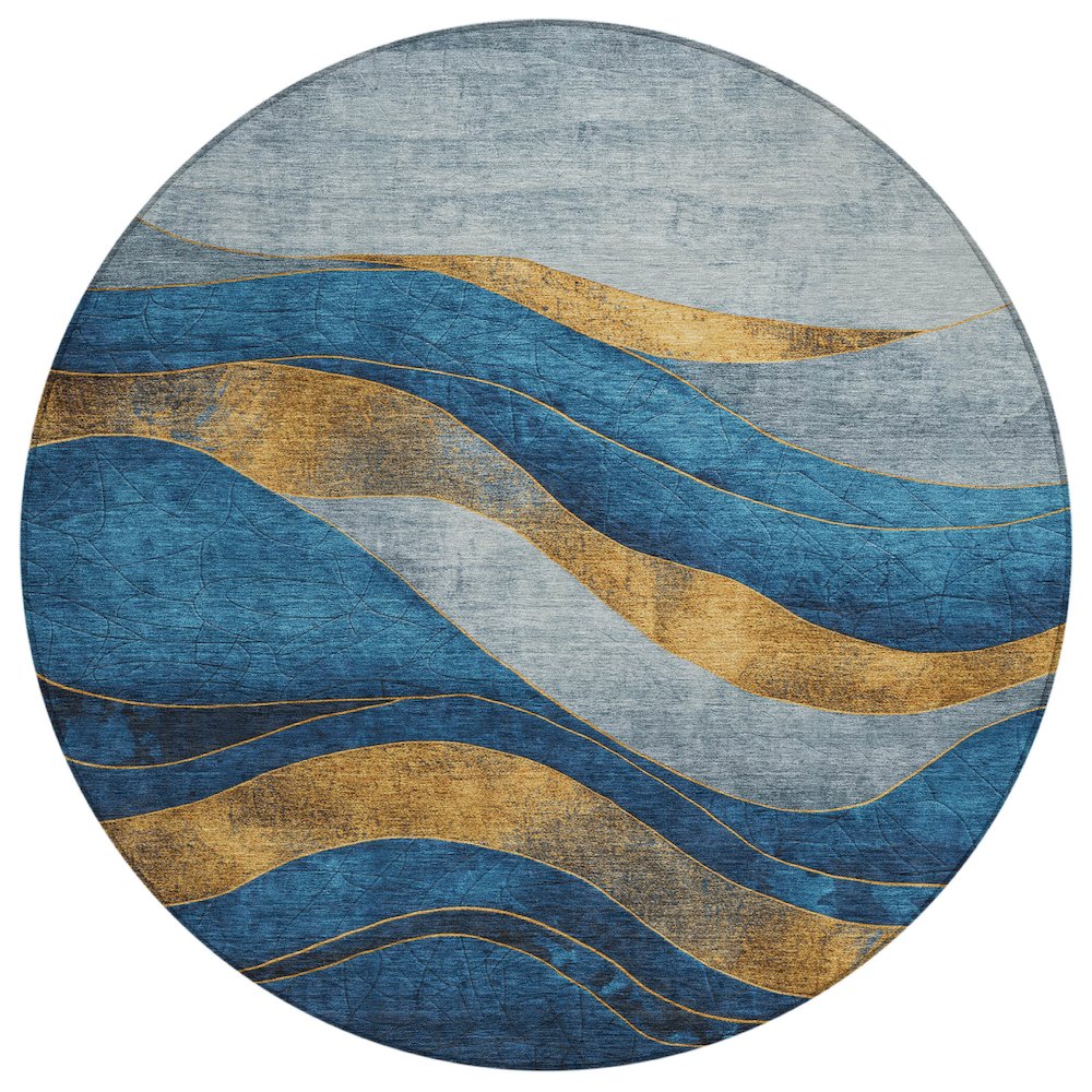 Machine Washable Indoor/Outdoor Chantille Blue 8' x 8' Round Rug. Picture 1