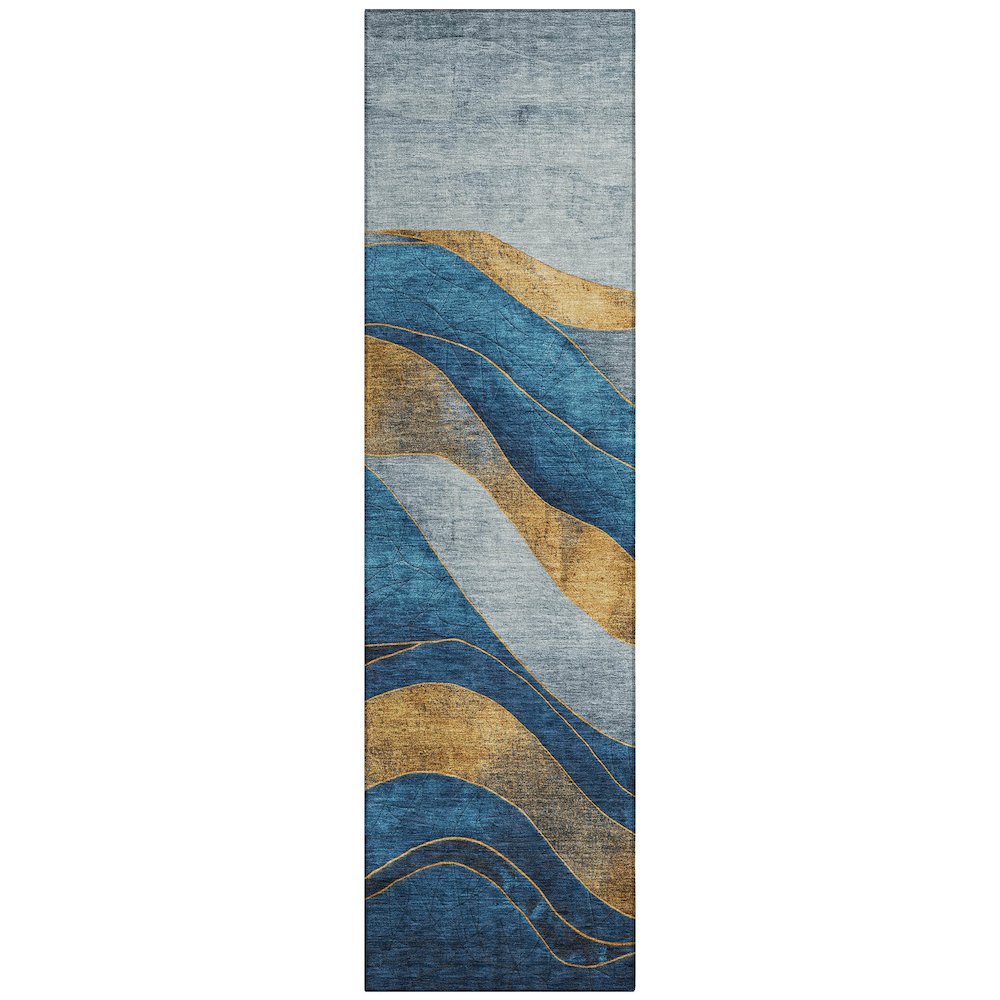 Machine Washable Indoor/Outdoor Chantille Blue 2'3" x 7'6" Runner Rug. Picture 1