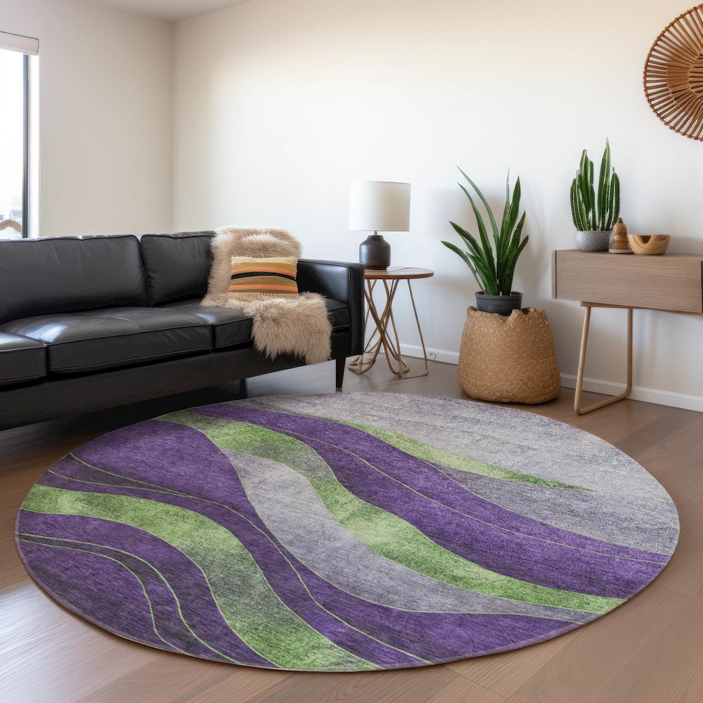 Machine Washable Indoor/Outdoor Chantille Purple 8' x 8' Round Rug. Picture 5