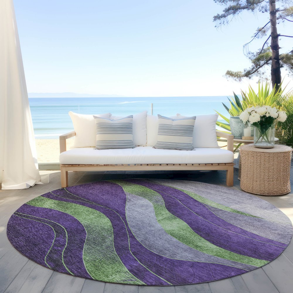 Machine Washable Indoor/Outdoor Chantille Purple 8' x 8' Round Rug. Picture 6