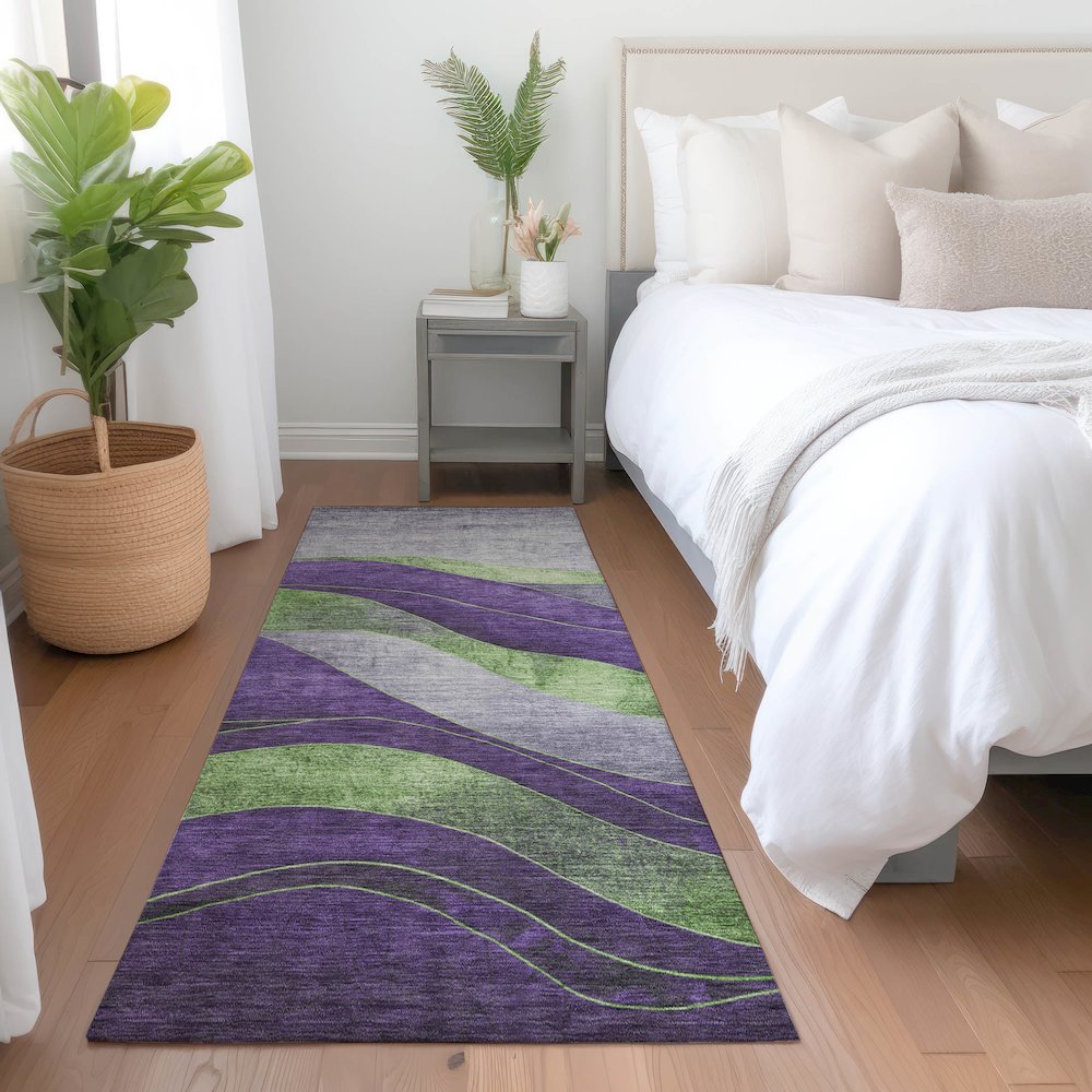 Machine Washable Indoor/Outdoor Chantille Purple 2'3" x 7'6" Runner Rug. Picture 5