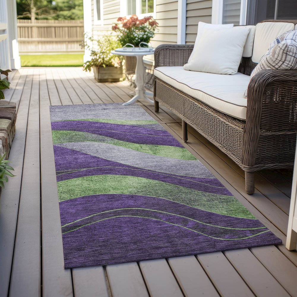 Machine Washable Indoor/Outdoor Chantille Purple 2'3" x 7'6" Runner Rug. Picture 6