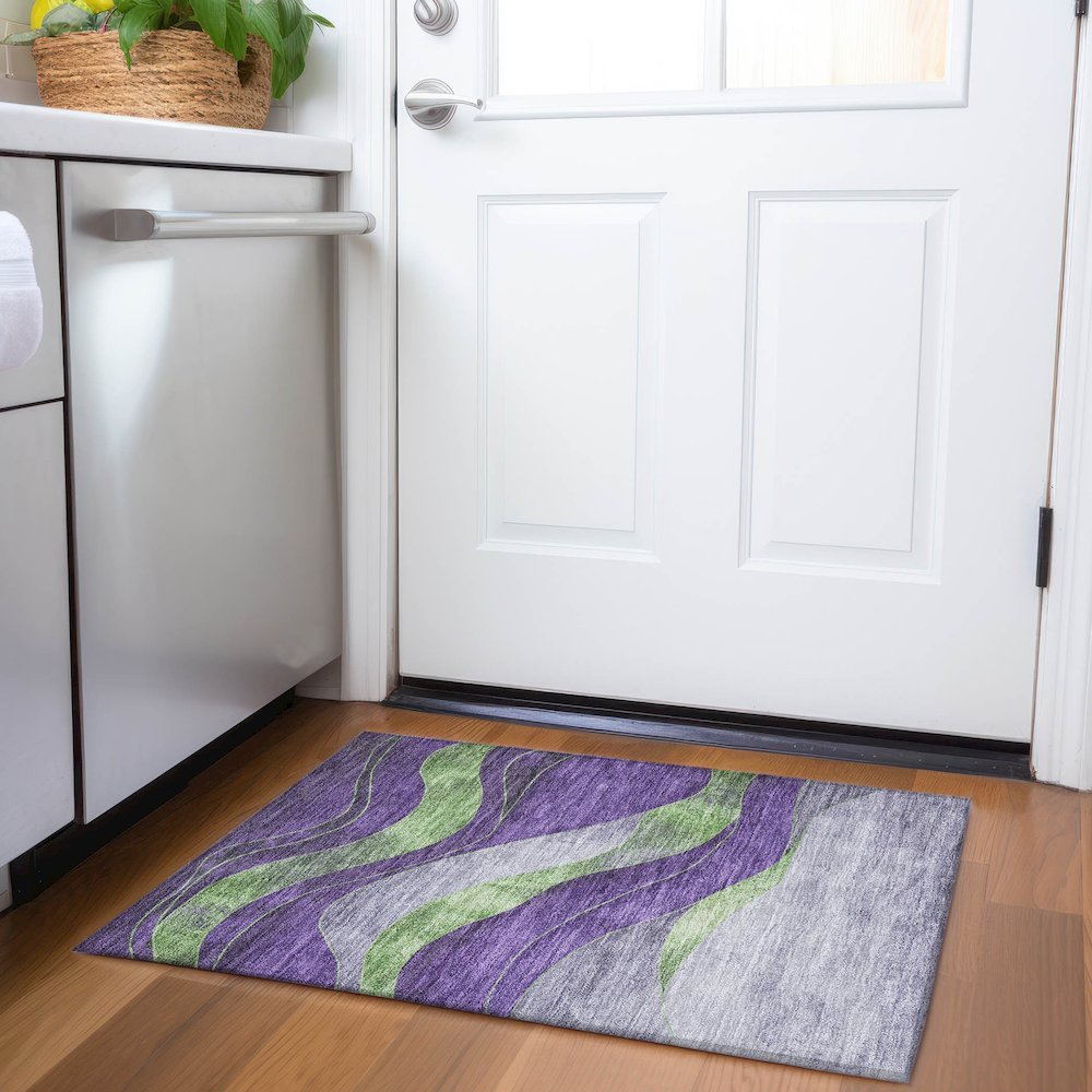 Machine Washable Indoor/Outdoor Chantille Purple 1'8" x 2'6" Rug. Picture 5