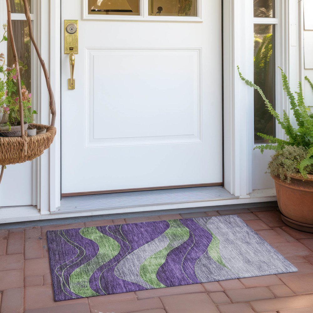Machine Washable Indoor/Outdoor Chantille Purple 1'8" x 2'6" Rug. Picture 6