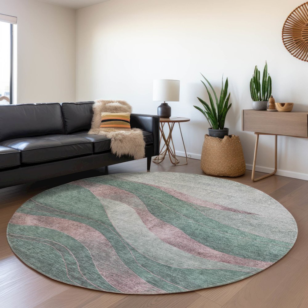 Machine Washable Indoor/Outdoor Chantille Sage 8' x 8' Round Rug. Picture 5