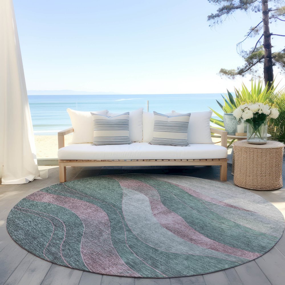 Machine Washable Indoor/Outdoor Chantille Sage 8' x 8' Round Rug. Picture 6