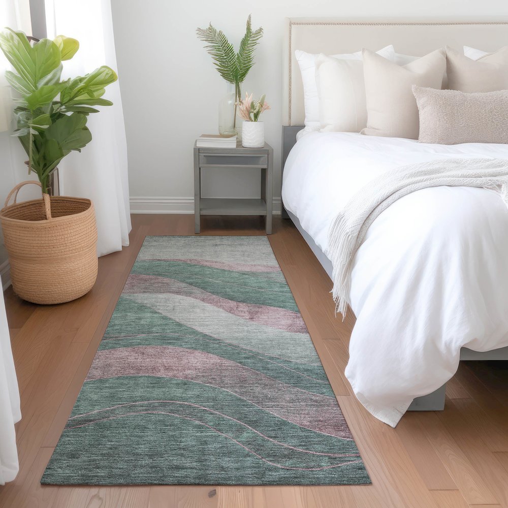 Machine Washable Indoor/Outdoor Chantille Sage 2'3" x 7'6" Runner Rug. Picture 5
