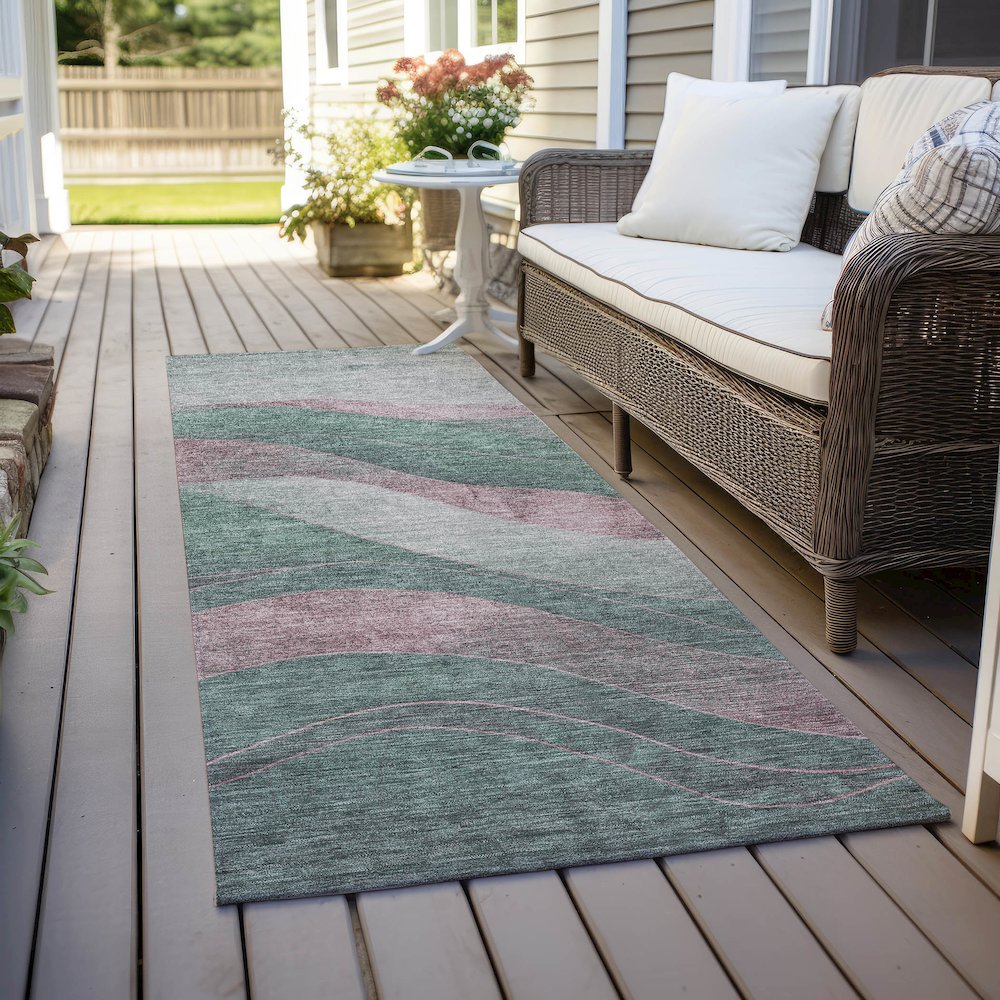Machine Washable Indoor/Outdoor Chantille Sage 2'3" x 7'6" Runner Rug. Picture 6
