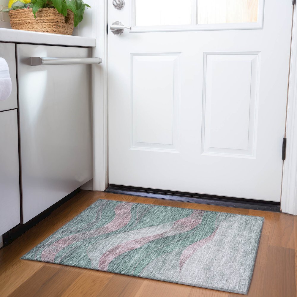 Machine Washable Indoor/Outdoor Chantille Sage 1'8" x 2'6" Rug. Picture 5