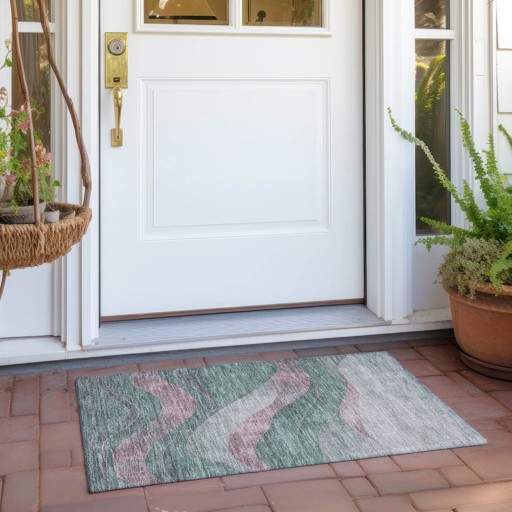 Machine Washable Indoor/Outdoor Chantille Sage 1'8" x 2'6" Rug. Picture 6