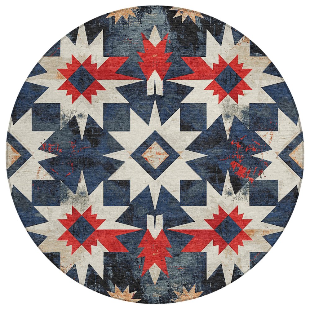 Machine Washable Indoor/Outdoor Chantille Navy 8' x 8' Round Rug. Picture 1