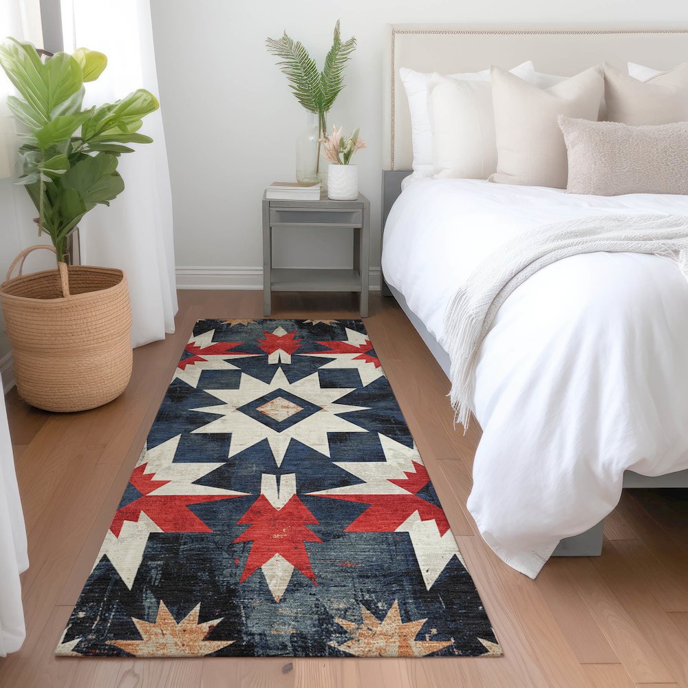 Machine Washable Indoor/Outdoor Chantille Navy 2'3" x 7'6" Runner Rug. Picture 5
