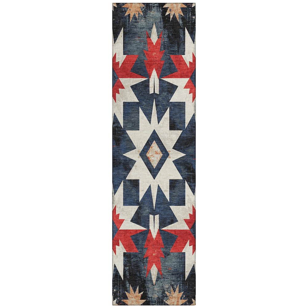 Machine Washable Indoor/Outdoor Chantille Navy 2'3" x 7'6" Runner Rug. Picture 1