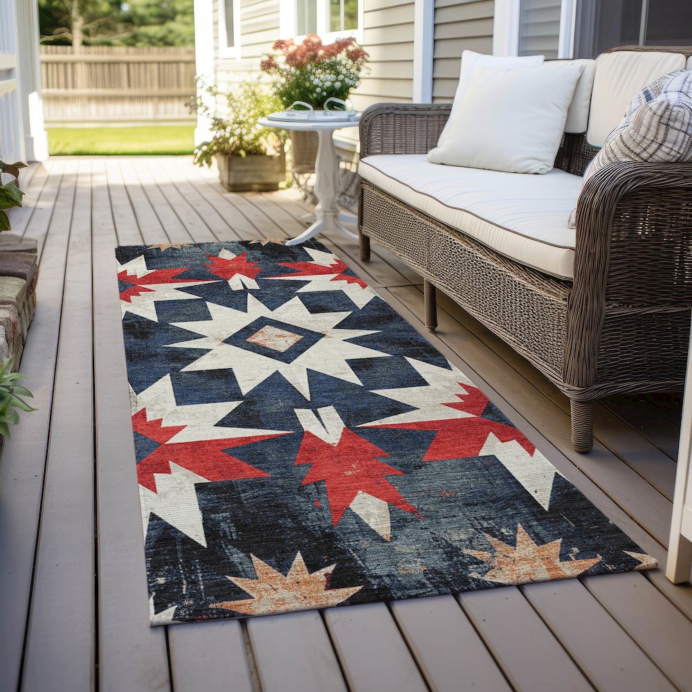 Machine Washable Indoor/Outdoor Chantille Navy 2'3" x 7'6" Runner Rug. Picture 6