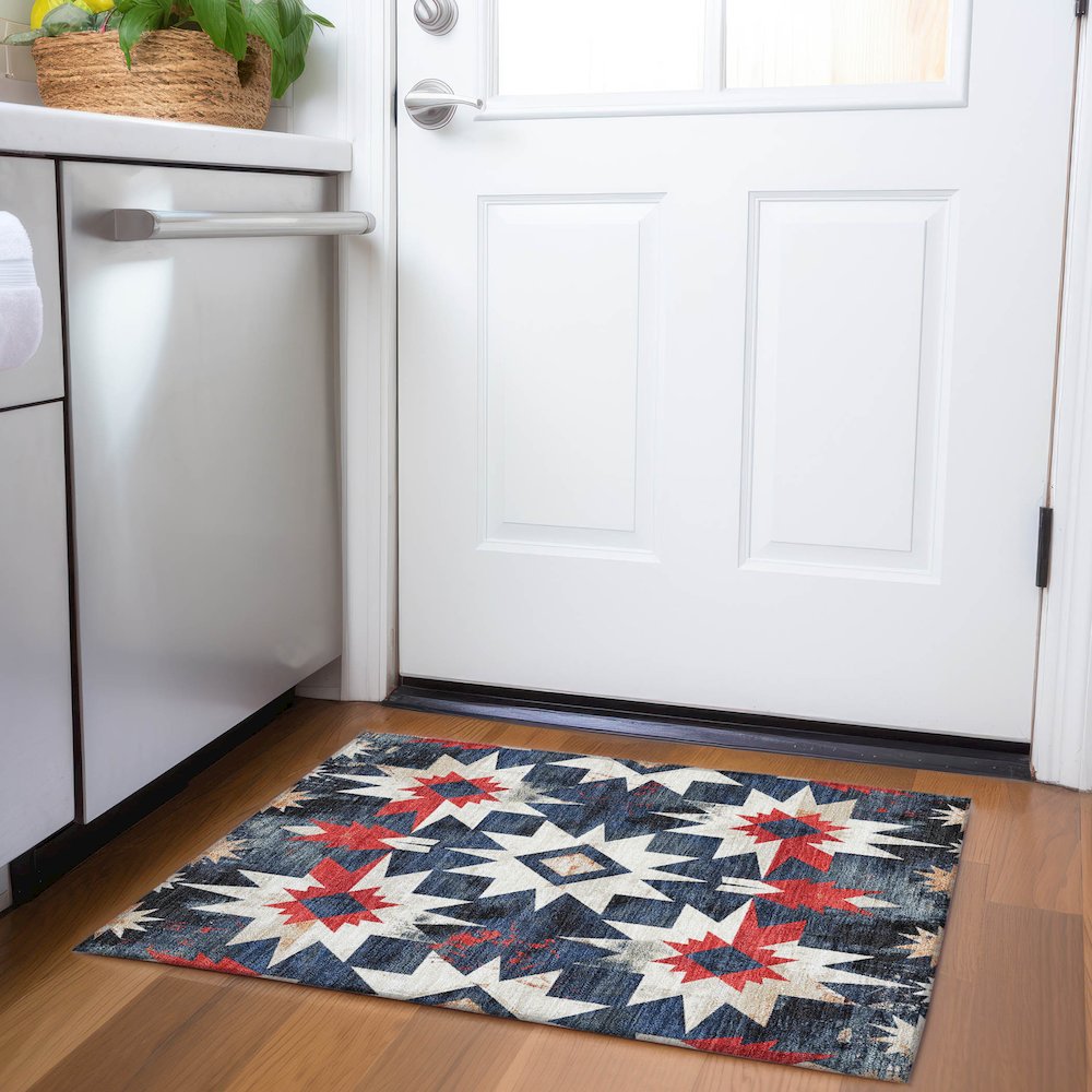 Machine Washable Indoor/Outdoor Chantille Navy 1'8" x 2'6" Rug. Picture 5