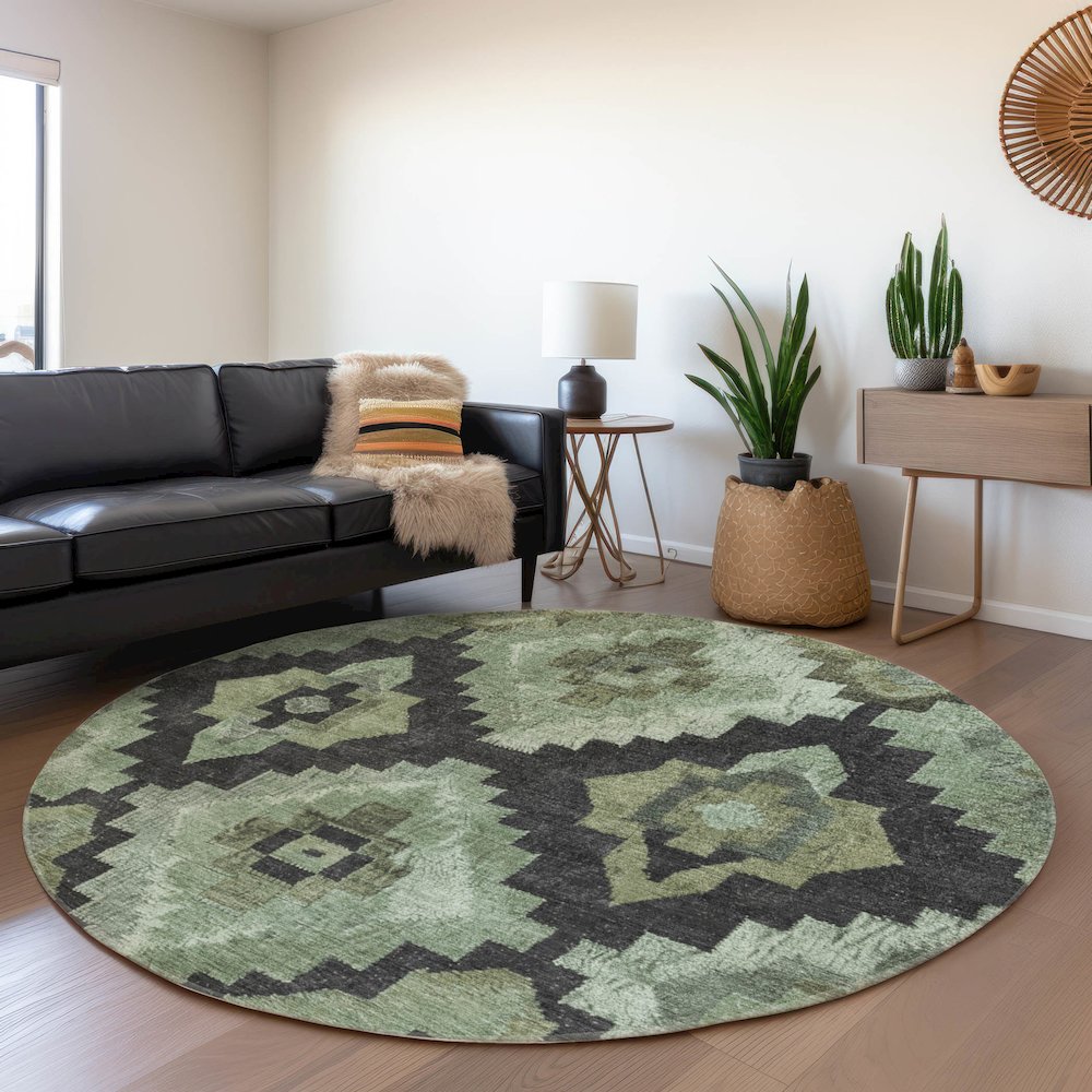 Machine Washable Indoor/Outdoor Chantille Aloe 8' x 8' Round Rug. Picture 5