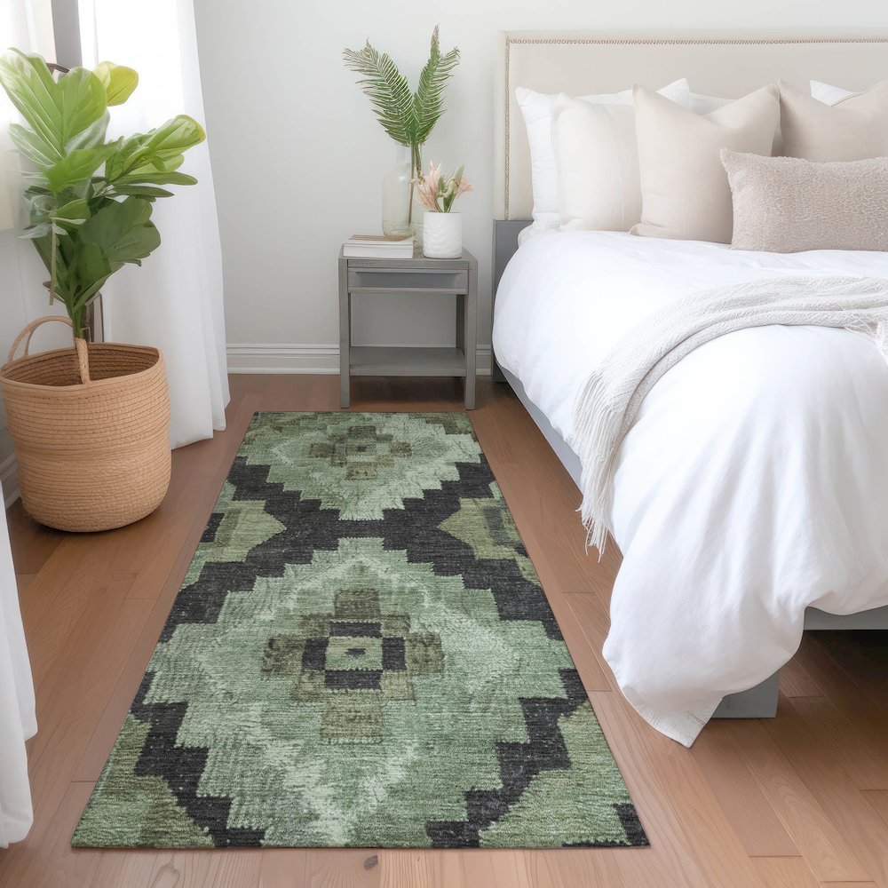 Machine Washable Indoor/Outdoor Chantille Aloe 2'3" x 7'6" Runner Rug. Picture 5