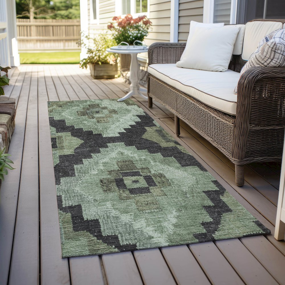Machine Washable Indoor/Outdoor Chantille Aloe 2'3" x 7'6" Runner Rug. Picture 6