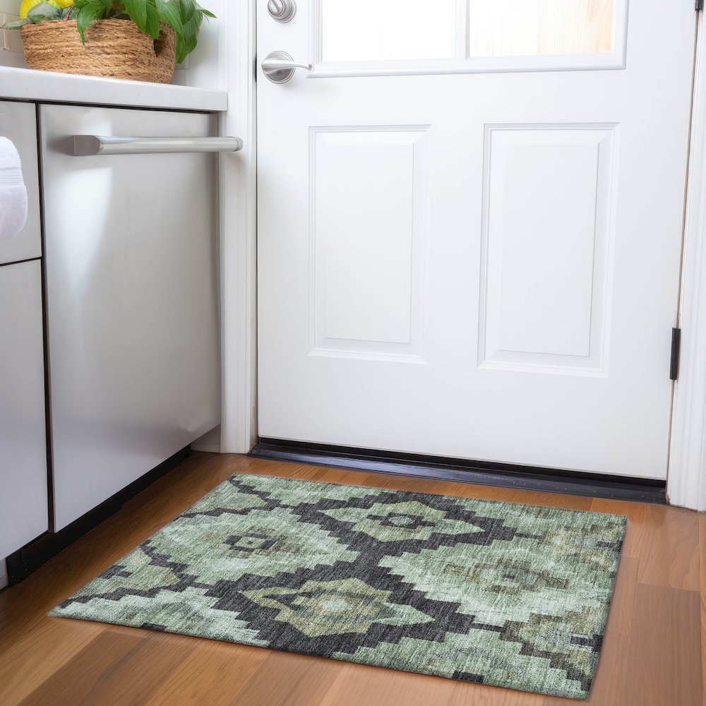 Machine Washable Indoor/Outdoor Chantille Aloe 1'8" x 2'6" Rug. Picture 5