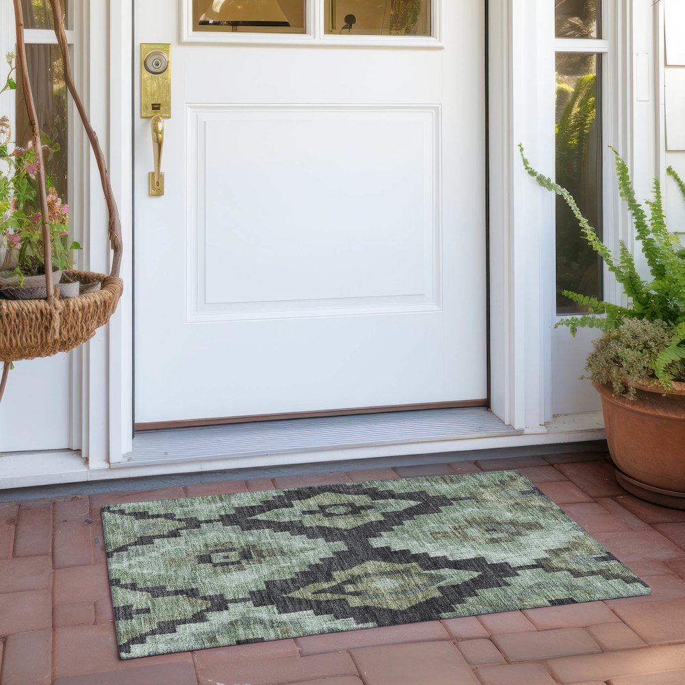 Machine Washable Indoor/Outdoor Chantille Aloe 1'8" x 2'6" Rug. Picture 6
