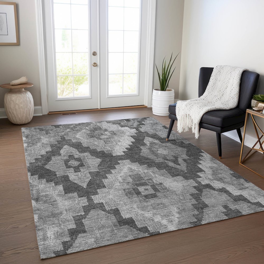 Machine Washable Indoor/Outdoor Chantille Gray 2'6" x 3'10" Rug. Picture 5