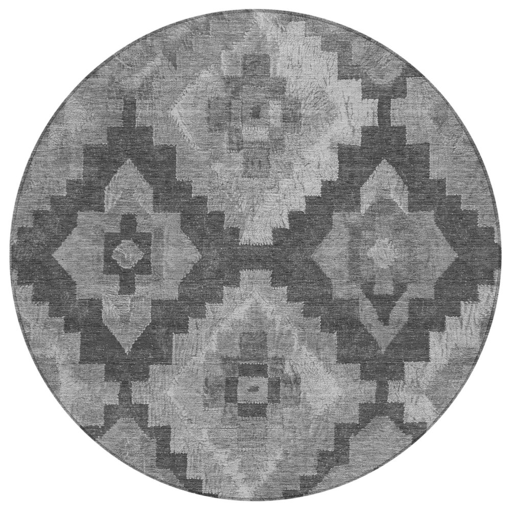 Machine Washable Indoor/Outdoor Chantille Gray 8' x 8' Round Rug. Picture 1