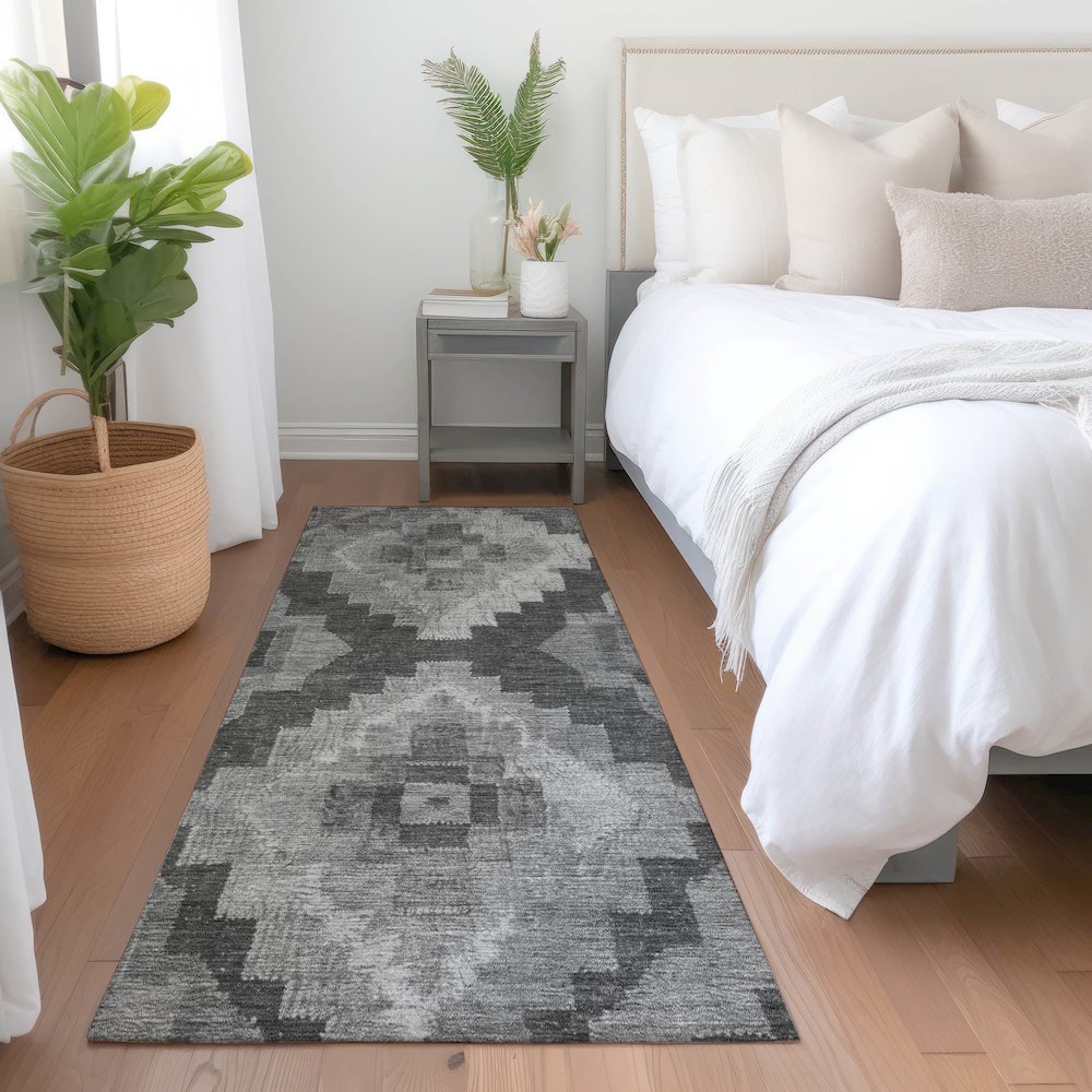 Machine Washable Indoor/Outdoor Chantille Gray 2'3" x 7'6" Runner Rug. Picture 5