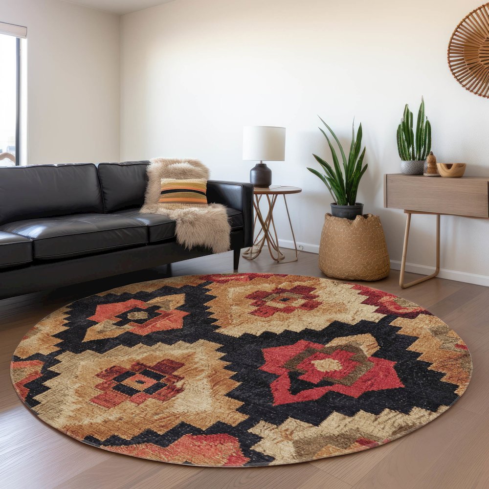 Machine Washable Indoor/Outdoor Chantille Rust 8' x 8' Round Rug. Picture 5