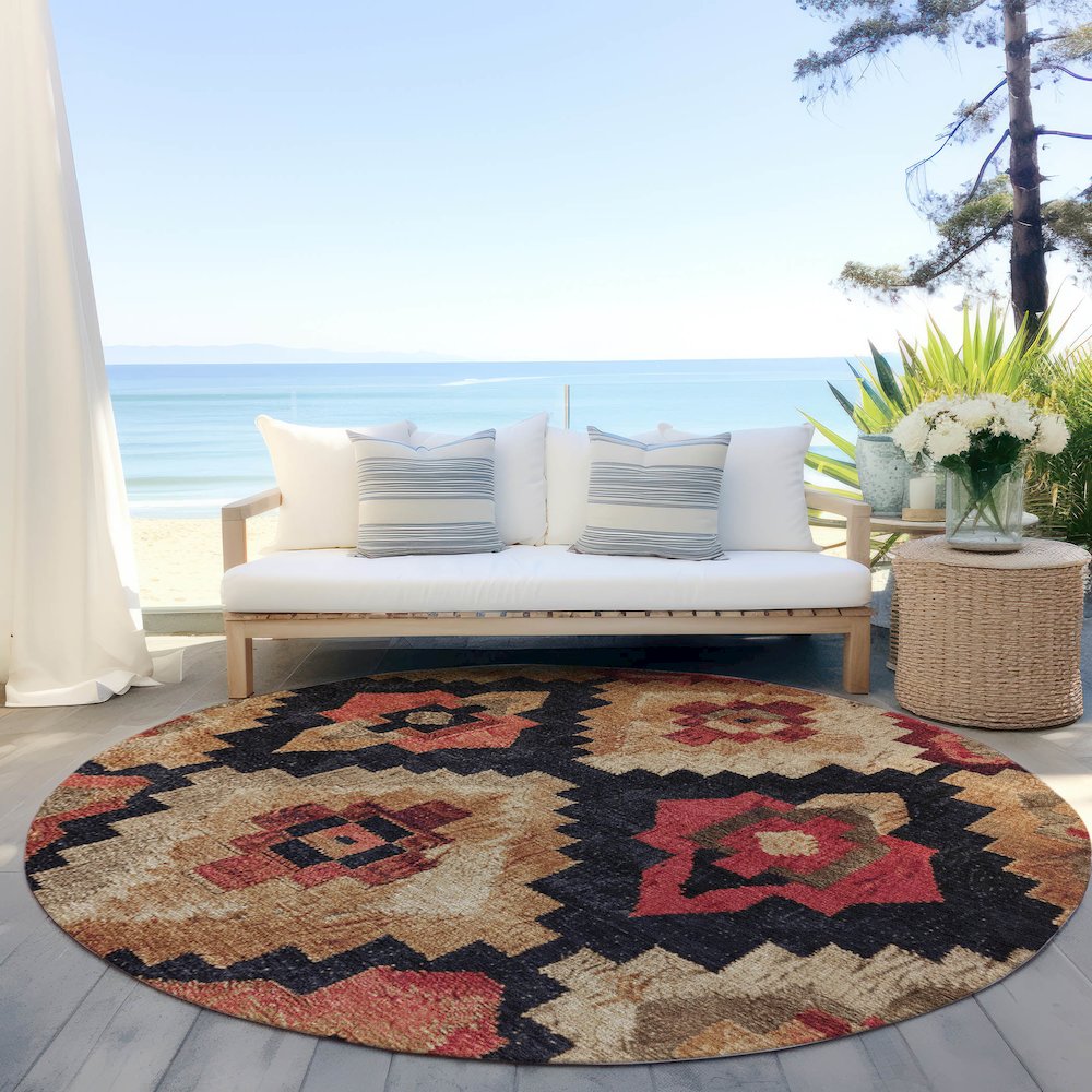 Machine Washable Indoor/Outdoor Chantille Rust 8' x 8' Round Rug. Picture 6