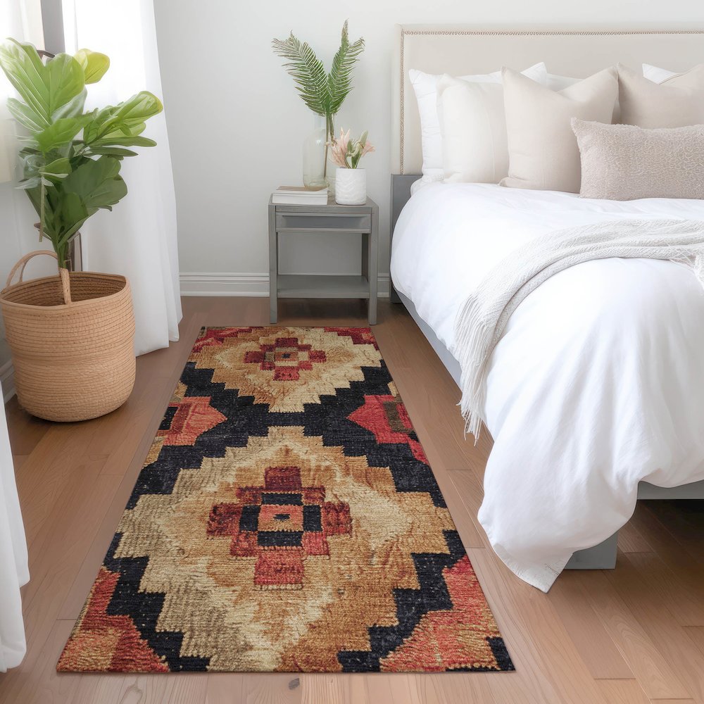Machine Washable Indoor/Outdoor Chantille Rust 2'3" x 7'6" Runner Rug. Picture 5
