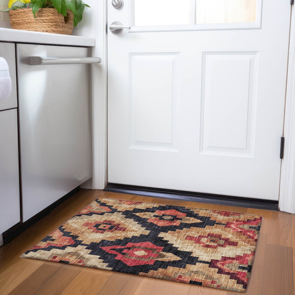 Machine Washable Indoor/Outdoor Chantille Rust 1'8" x 2'6" Rug. Picture 5