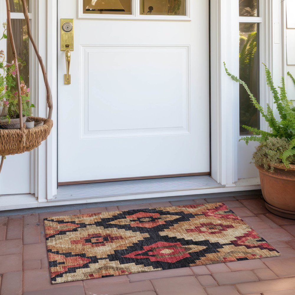 Machine Washable Indoor/Outdoor Chantille Rust 1'8" x 2'6" Rug. Picture 6